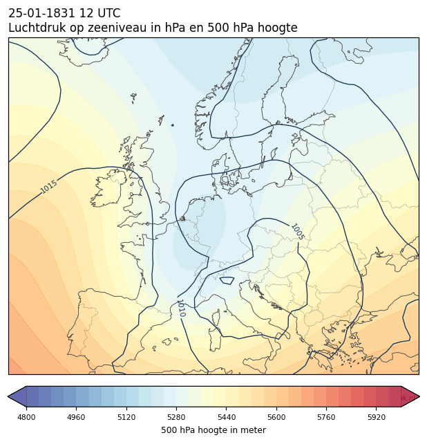 Weerkaart van 25 januari 1831 om 12 UTC