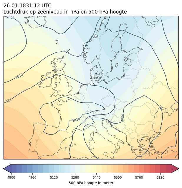 Weerkaart van 26 januari 1831 om 12 UTC