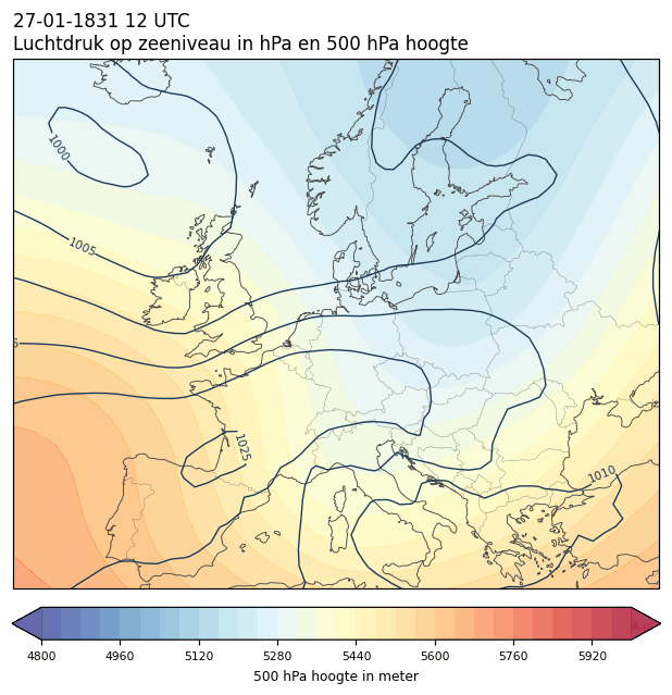 Weerkaart van 27 januari 1831 om 12 UTC