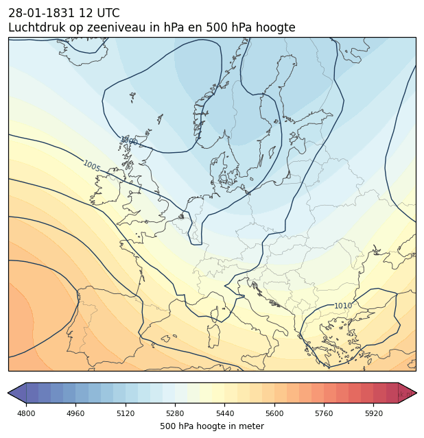 Weerkaart van 28 januari 1831 om 12 UTC