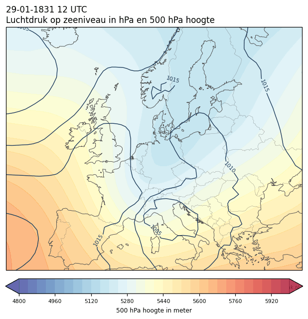 Weerkaart van 29 januari 1831 om 12 UTC