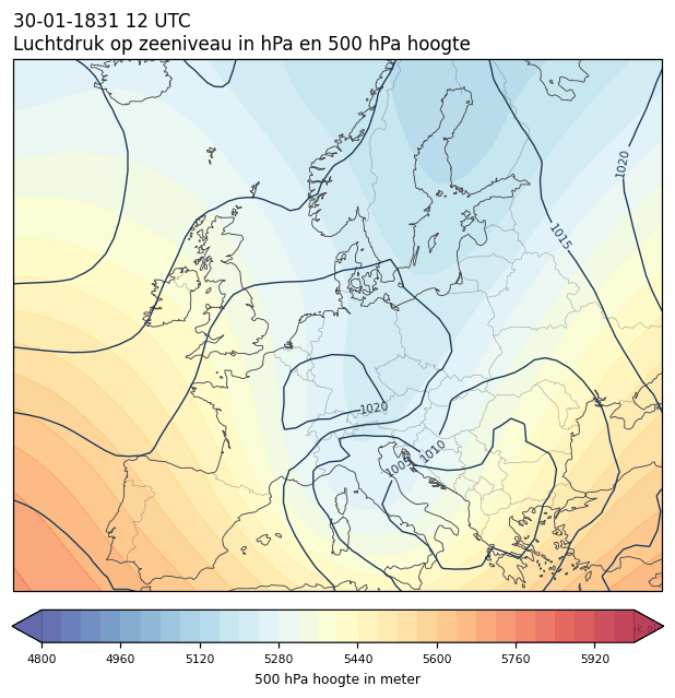 Weerkaart van 30 januari 1831 om 12 UTC