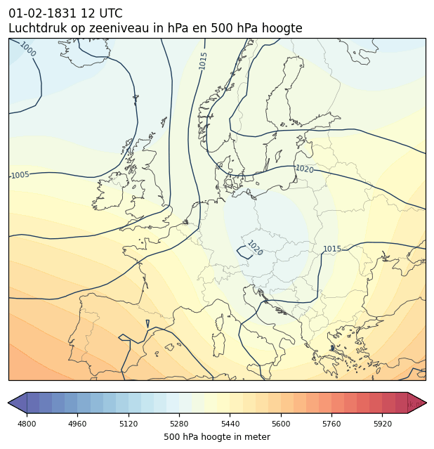 Weerkaart van 1 februari 1831 om 12 UTC