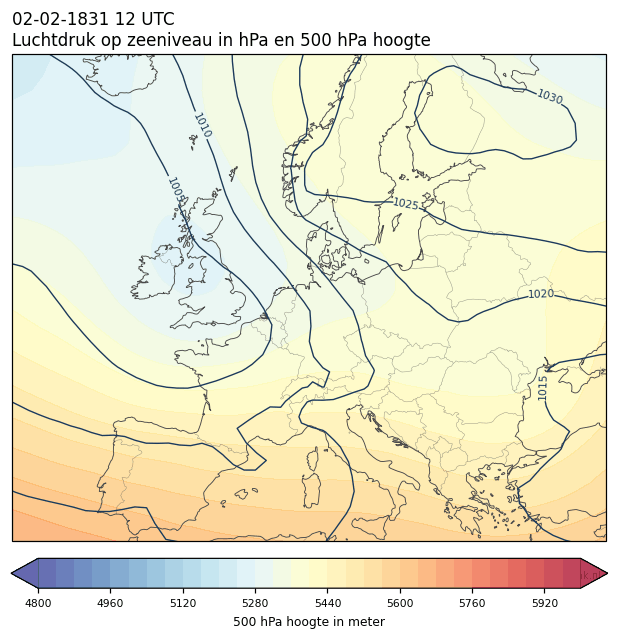 Weerkaart van 2 februari 1831 om 12 UTC