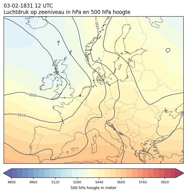 Weerkaart van 3 februari 1831 om 12 UTC