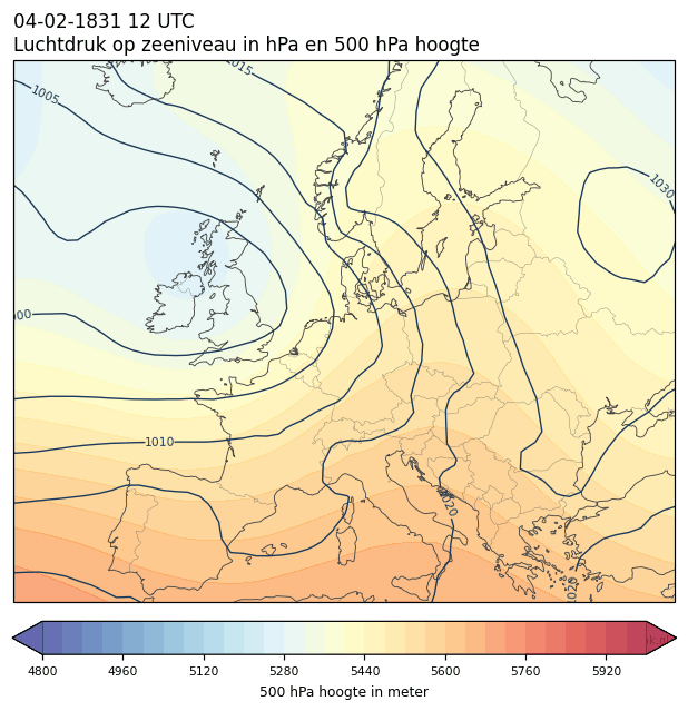 Weerkaart van 4 februari 1831 om 12 UTC