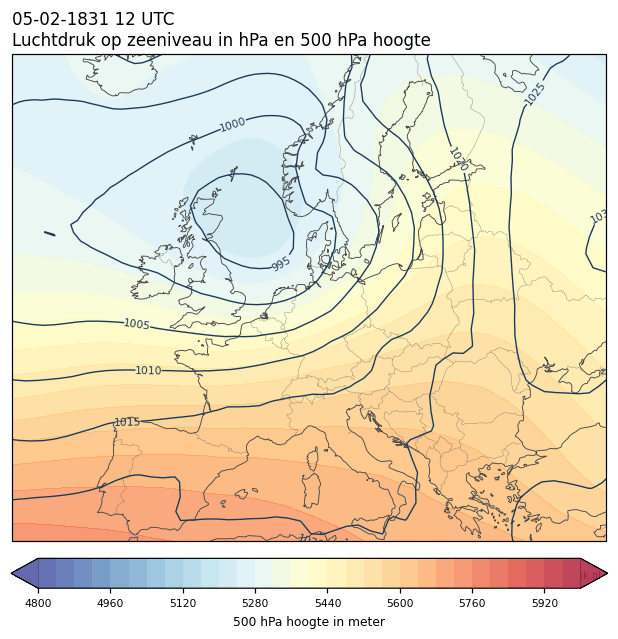 Weerkaart van 5 februari 1831 om 12 UTC