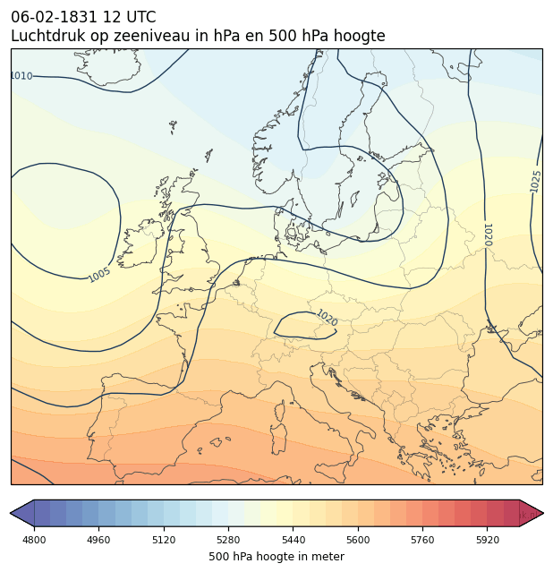 Weerkaart van 6 februari 1831 om 12 UTC