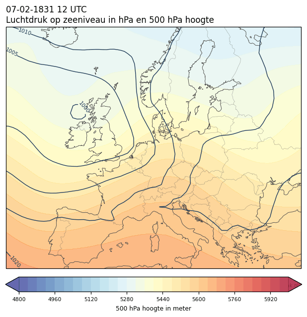 Weerkaart van 7 februari 1831 om 12 UTC