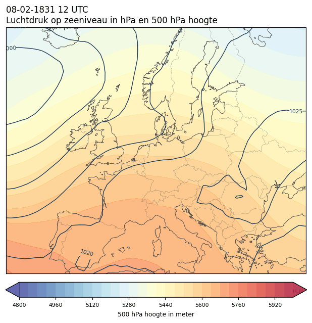 Weerkaart van 8 februari 1831 om 12 UTC