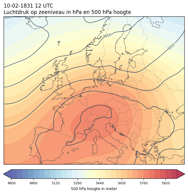 Weerkaart van 10 februari 1831 om 12 UTC