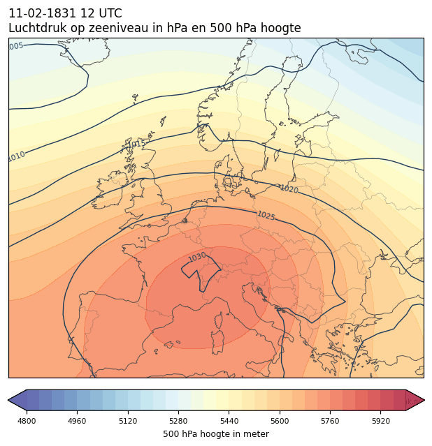 Weerkaart van 11 februari 1831 om 12 UTC