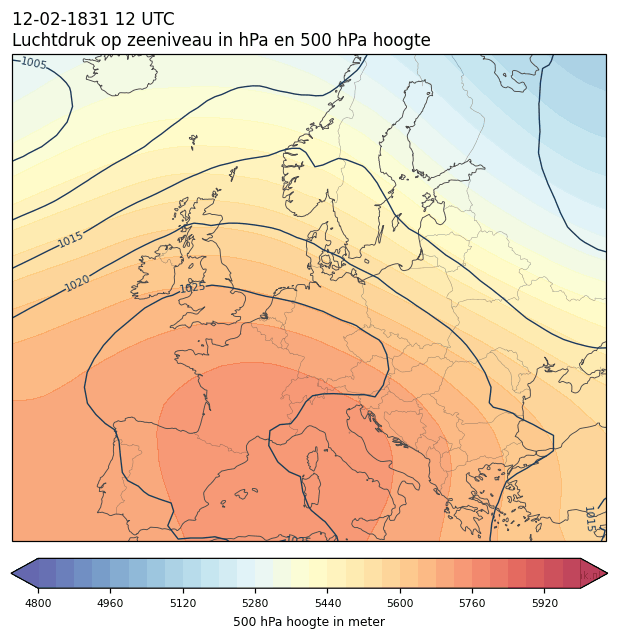 Weerkaart van 12 februari 1831 om 12 UTC