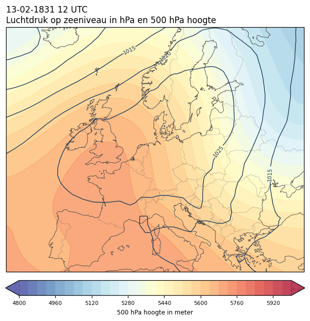 Weerkaart van 13 februari 1831 om 12 UTC