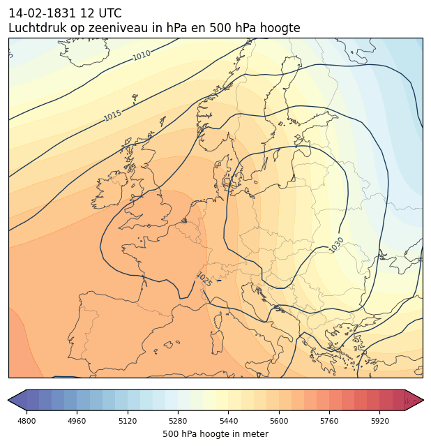 Weerkaart van 14 februari 1831 om 12 UTC