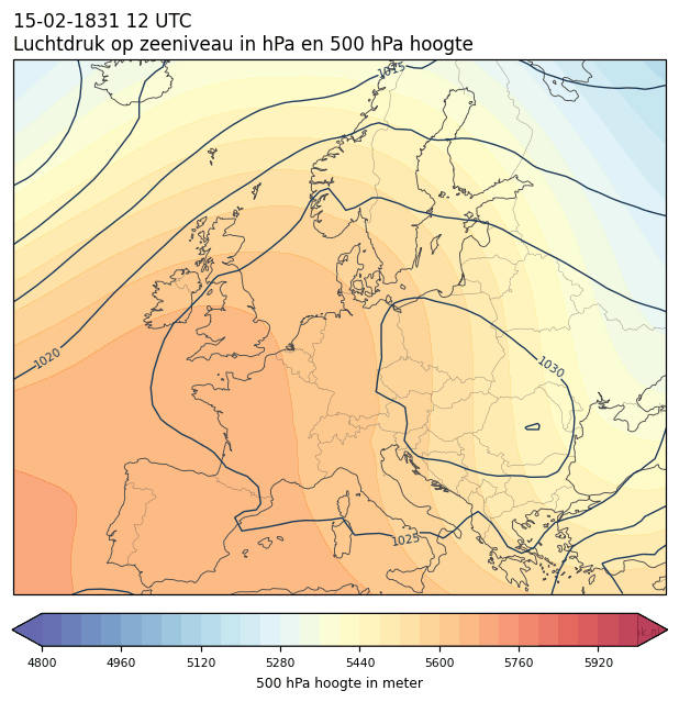 Weerkaart van 15 februari 1831 om 12 UTC