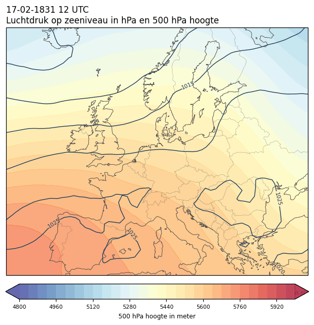 Weerkaart van 17 februari 1831 om 12 UTC