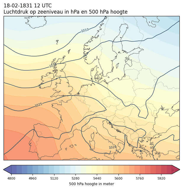 Weerkaart van 18 februari 1831 om 12 UTC