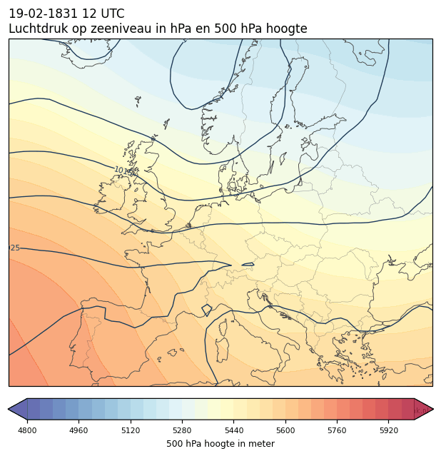 Weerkaart van 19 februari 1831 om 12 UTC