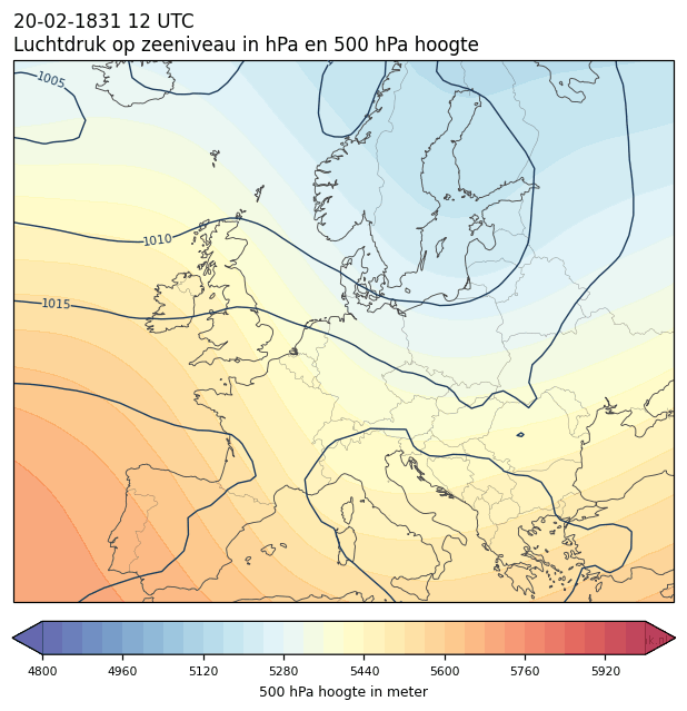 Weerkaart van 20 februari 1831 om 12 UTC