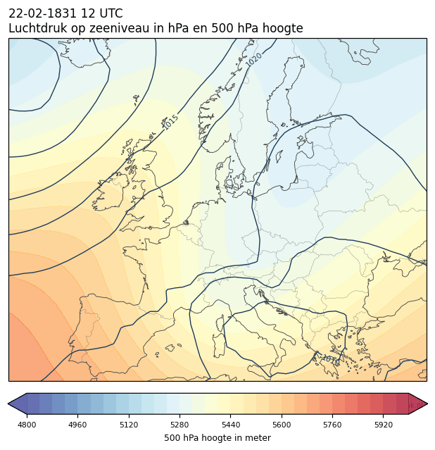 Weerkaart van 22 februari 1831 om 12 UTC