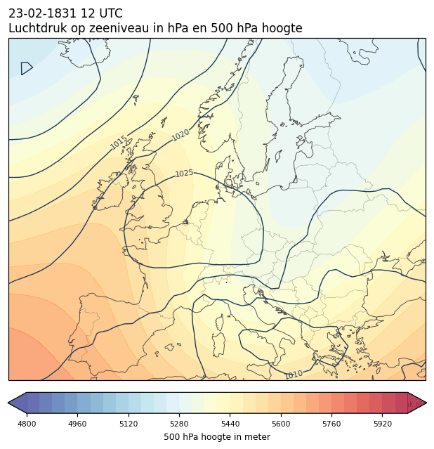 Weerkaart van 23 februari 1831 om 12 UTC