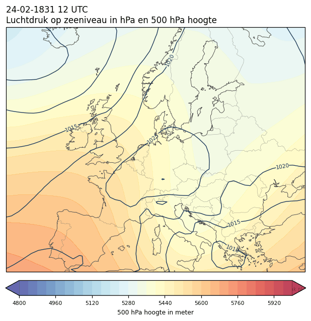 Weerkaart van 24 februari 1831 om 12 UTC
