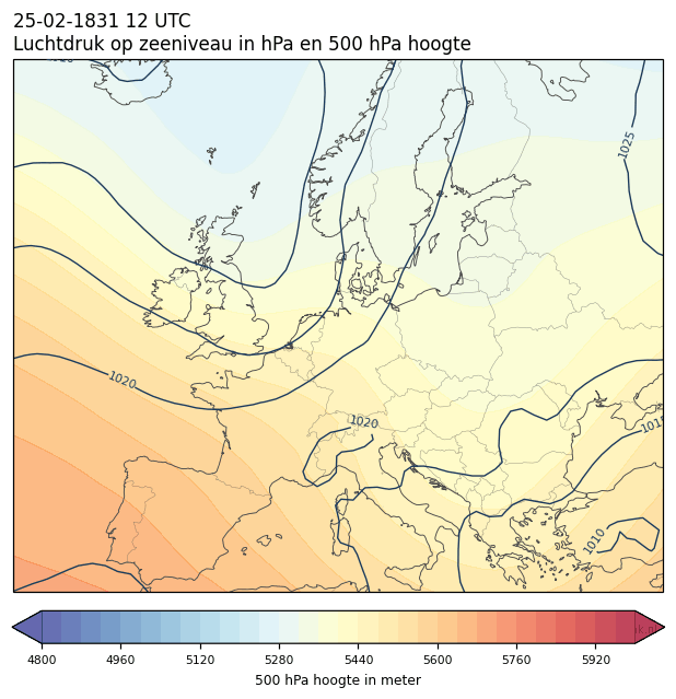 Weerkaart van 25 februari 1831 om 12 UTC