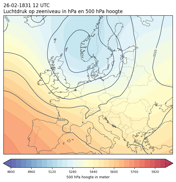 Weerkaart van 26 februari 1831 om 12 UTC