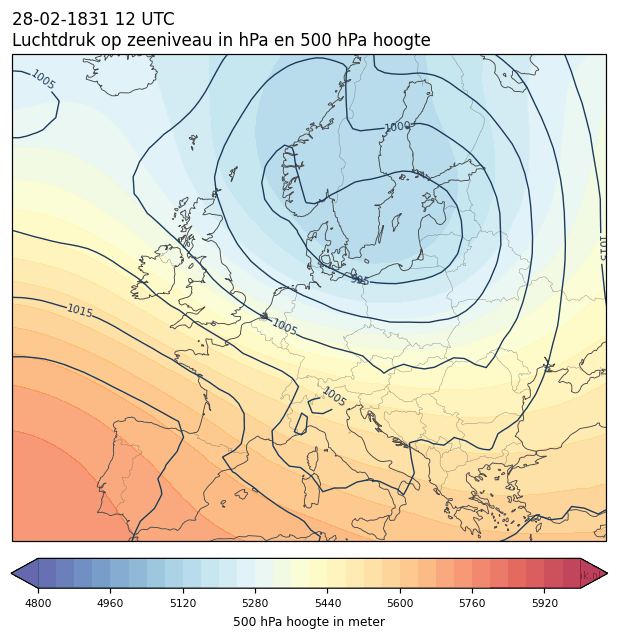 Weerkaart van 28 februari 1831 om 12 UTC