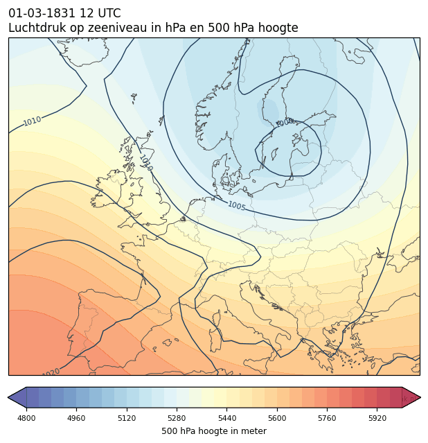 Weerkaart van 1 maart 1831 om 12 UTC