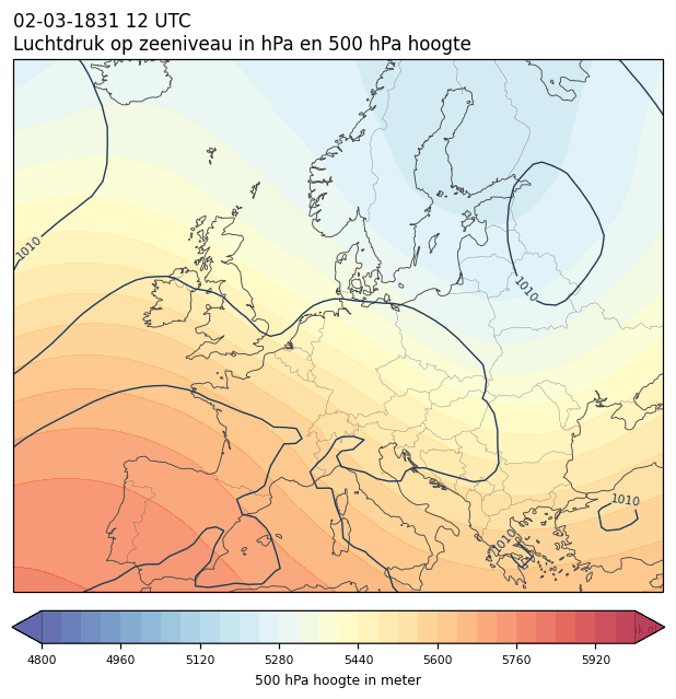 Weerkaart van 2 maart 1831 om 12 UTC