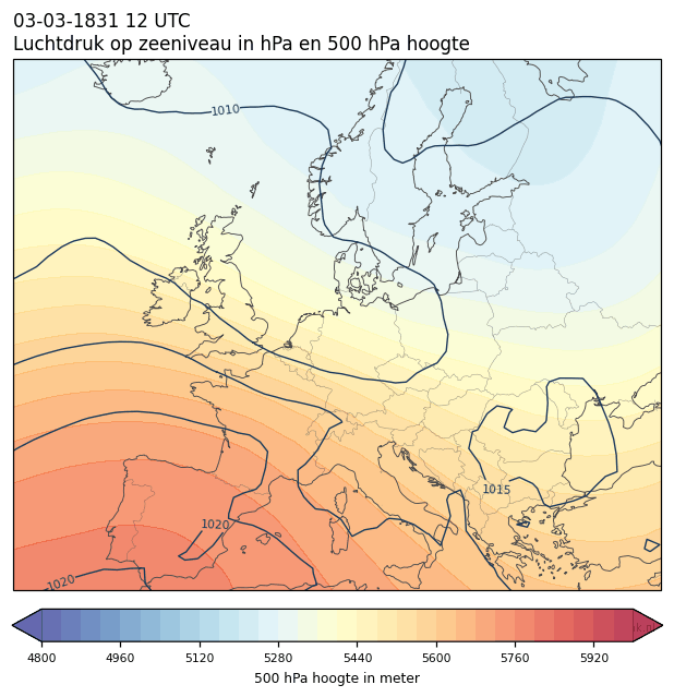 Weerkaart van 3 maart 1831 om 12 UTC