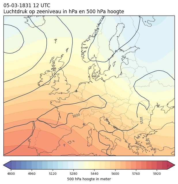 Weerkaart van 5 maart 1831 om 12 UTC