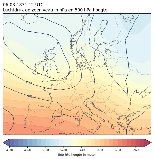 Weerkaart van 6 maart 1831 om 12 UTC