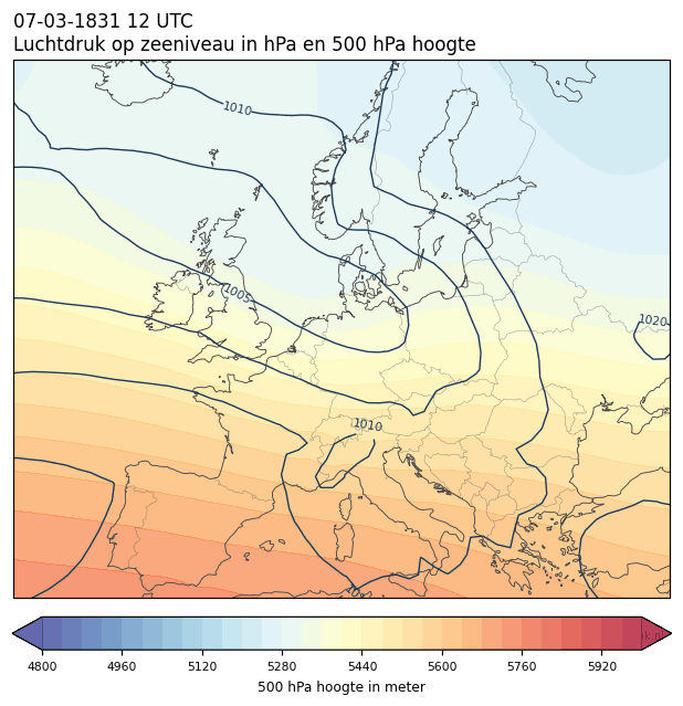 Weerkaart van 7 maart 1831 om 12 UTC