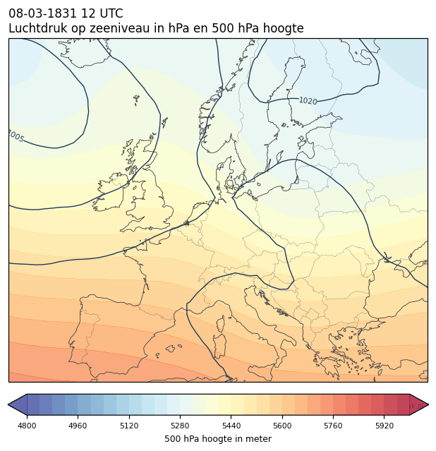 Weerkaart van 8 maart 1831 om 12 UTC
