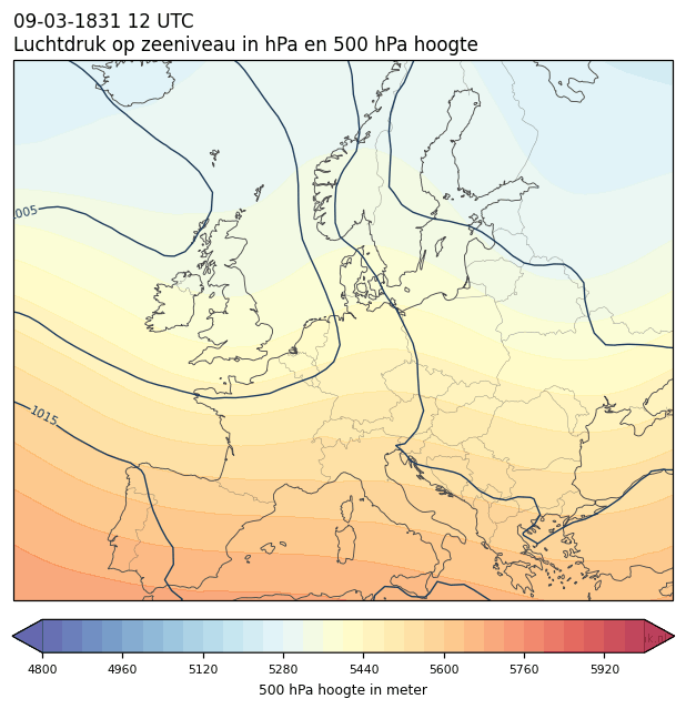 Weerkaart van 9 maart 1831 om 12 UTC