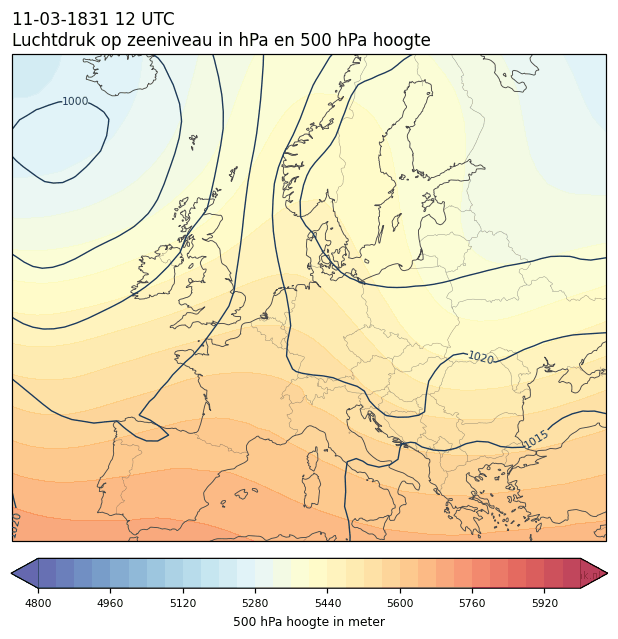 Weerkaart van 11 maart 1831 om 12 UTC