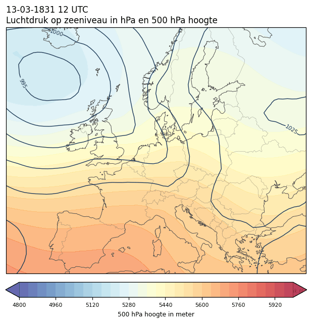 Weerkaart van 13 maart 1831 om 12 UTC