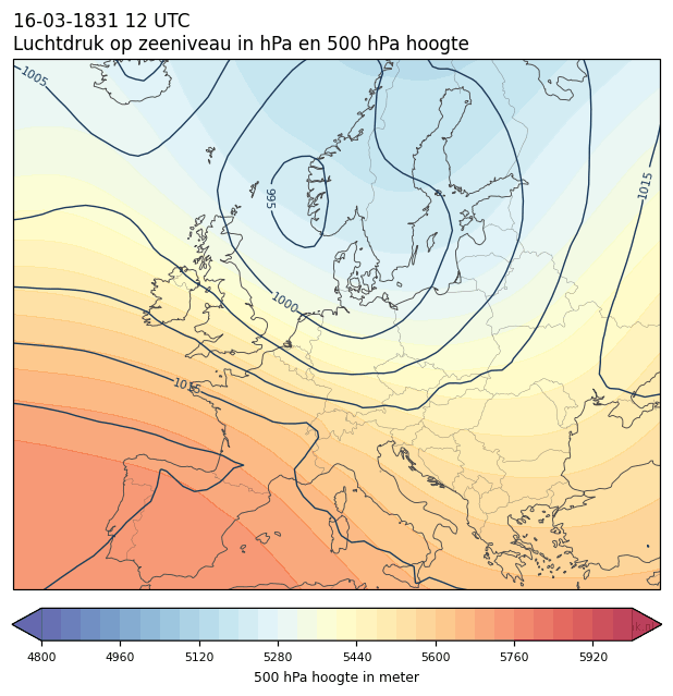 Weerkaart van 16 maart 1831 om 12 UTC