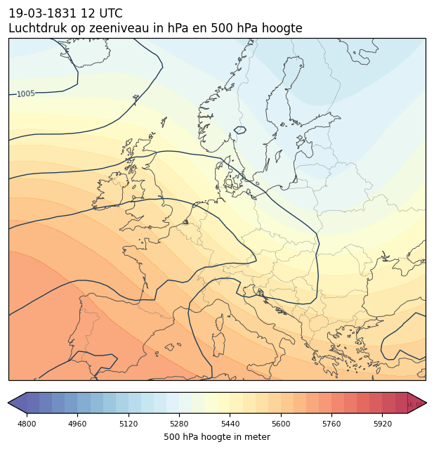 Weerkaart van 19 maart 1831 om 12 UTC
