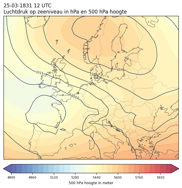 Weerkaart van 25 maart 1831 om 12 UTC