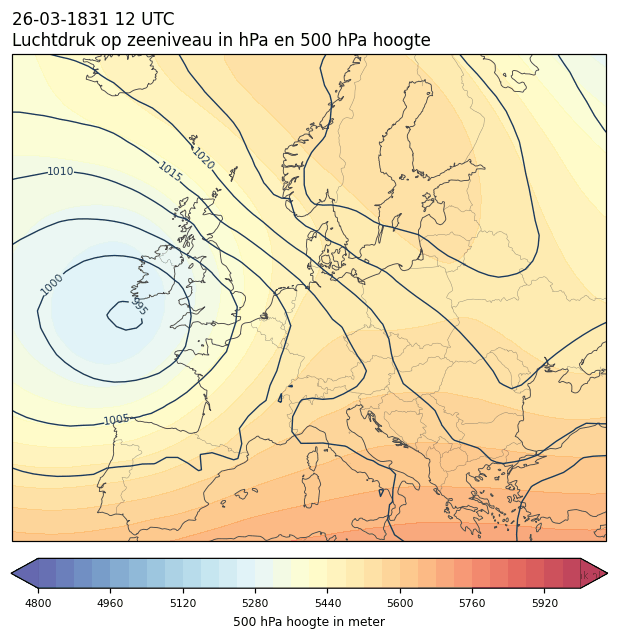 Weerkaart van 26 maart 1831 om 12 UTC