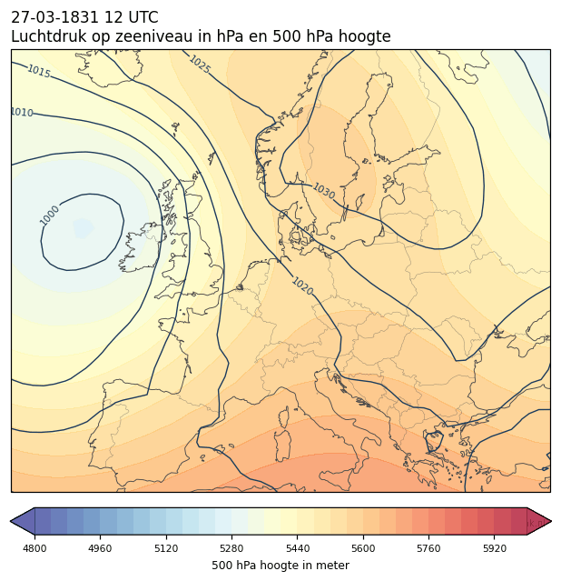 Weerkaart van 27 maart 1831 om 12 UTC