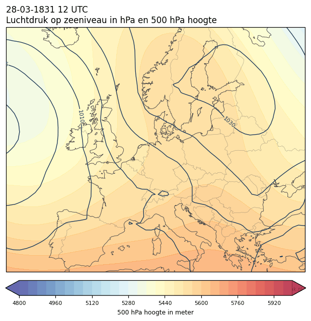 Weerkaart van 28 maart 1831 om 12 UTC