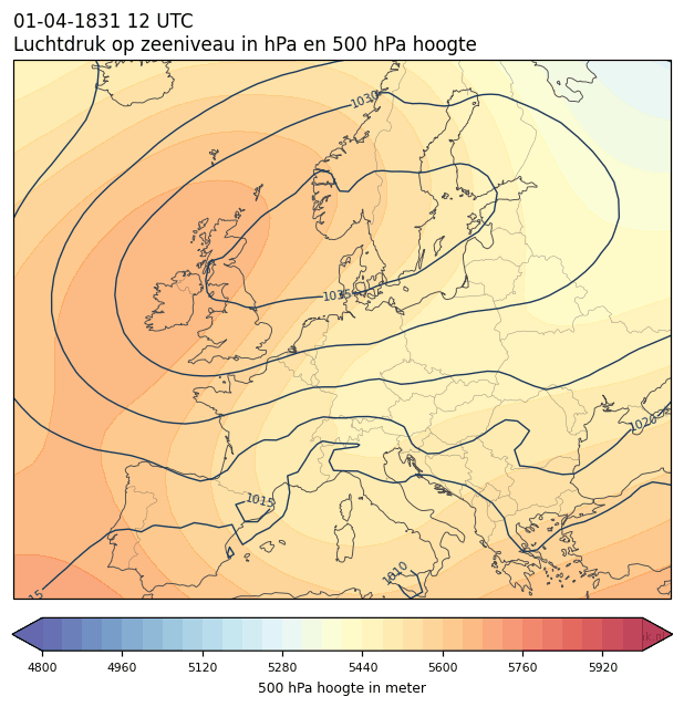 Weerkaart van 1 april 1831 om 12 UTC