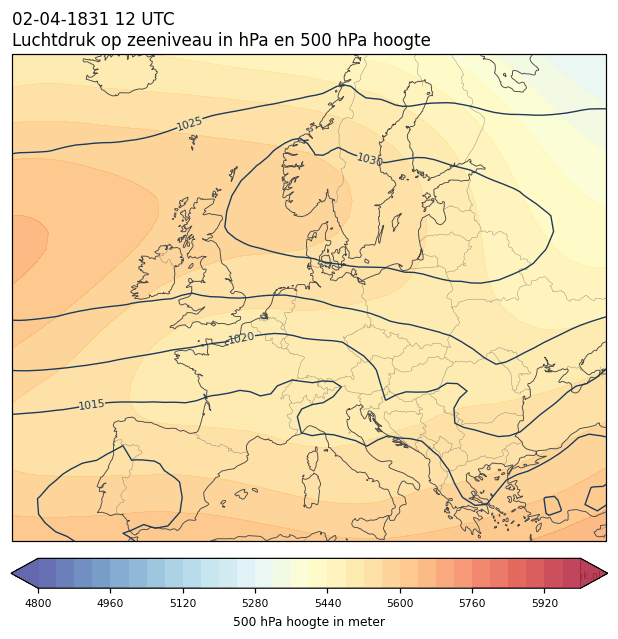 Weerkaart van 2 april 1831 om 12 UTC