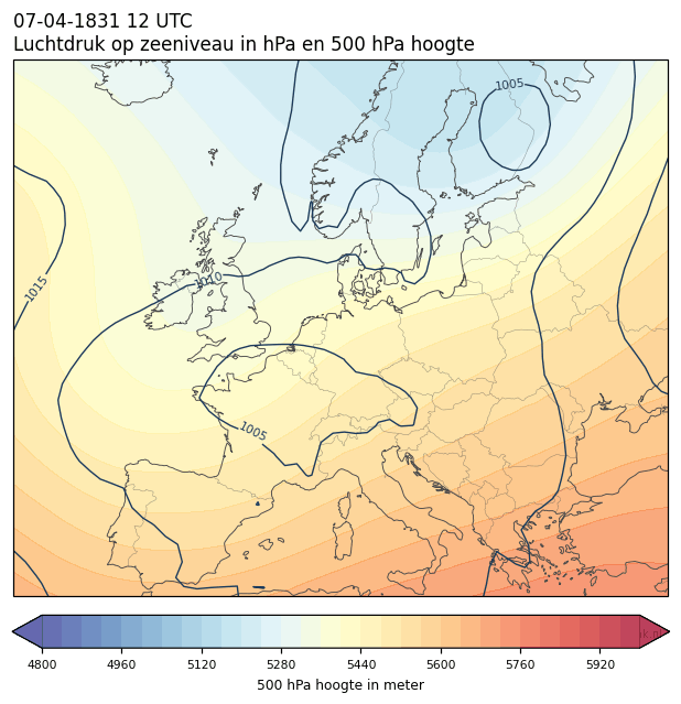 Weerkaart van 7 april 1831 om 12 UTC