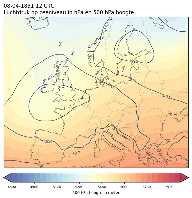 Weerkaart van 8 april 1831 om 12 UTC